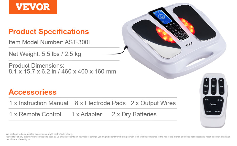 VEVOR Foot Circulation Stimulator with Heat EMS & TENS Foot Massager Electric Foot Stimulator for Pain Relief Muscles Vibrator