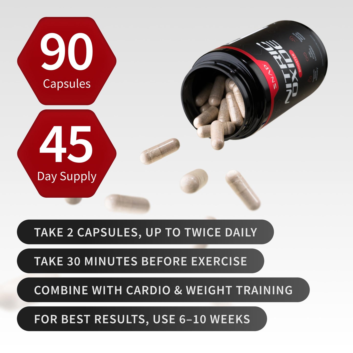 Snap Supplements Nitric Oxide Supplement with L-Arginine to Support Energy, Quick Recovery, Heart Health, Muscle Growth & Circulation, 60 Vegetarian Capsules (1 Month Supply)
