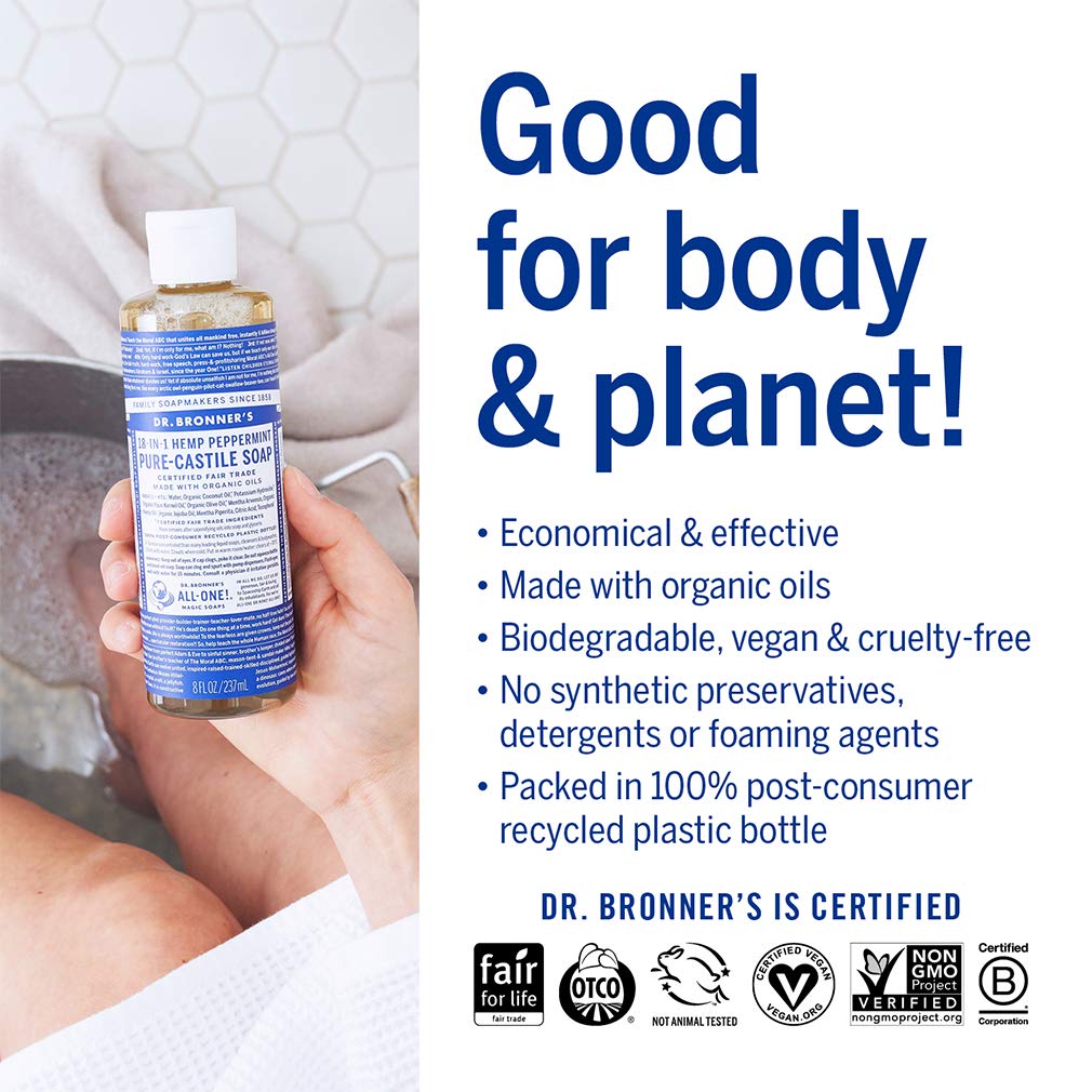 Dr. Bronner's Pure-Castile Magic Soap Liquid (Almond, 32 Ounce) - Made with Regenerative Organic Certified Oils, 18-in-1 Uses: Face, Body, Hair, Laundry, Pets and Dishes, Concentrated, Vegan, Non-GMO