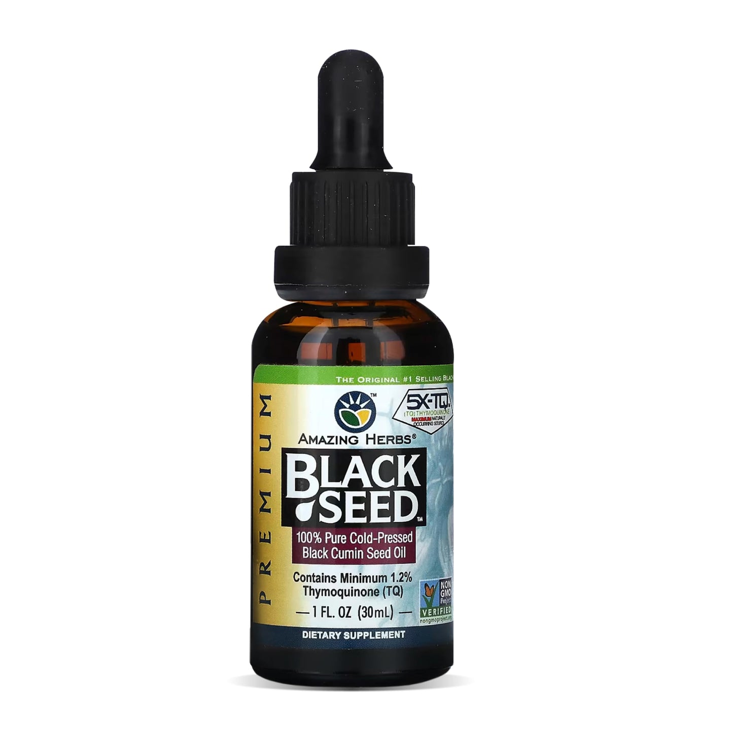 Amazing Herbs Premium Liquid Black Seed Oil - Cold Pressed with Nigella & Sativa, Aids in Digestive Health, Omegas 3 6 & 9, Immune Support, Brain Function, Non GMO, for Men and Women - 8 Fl Oz