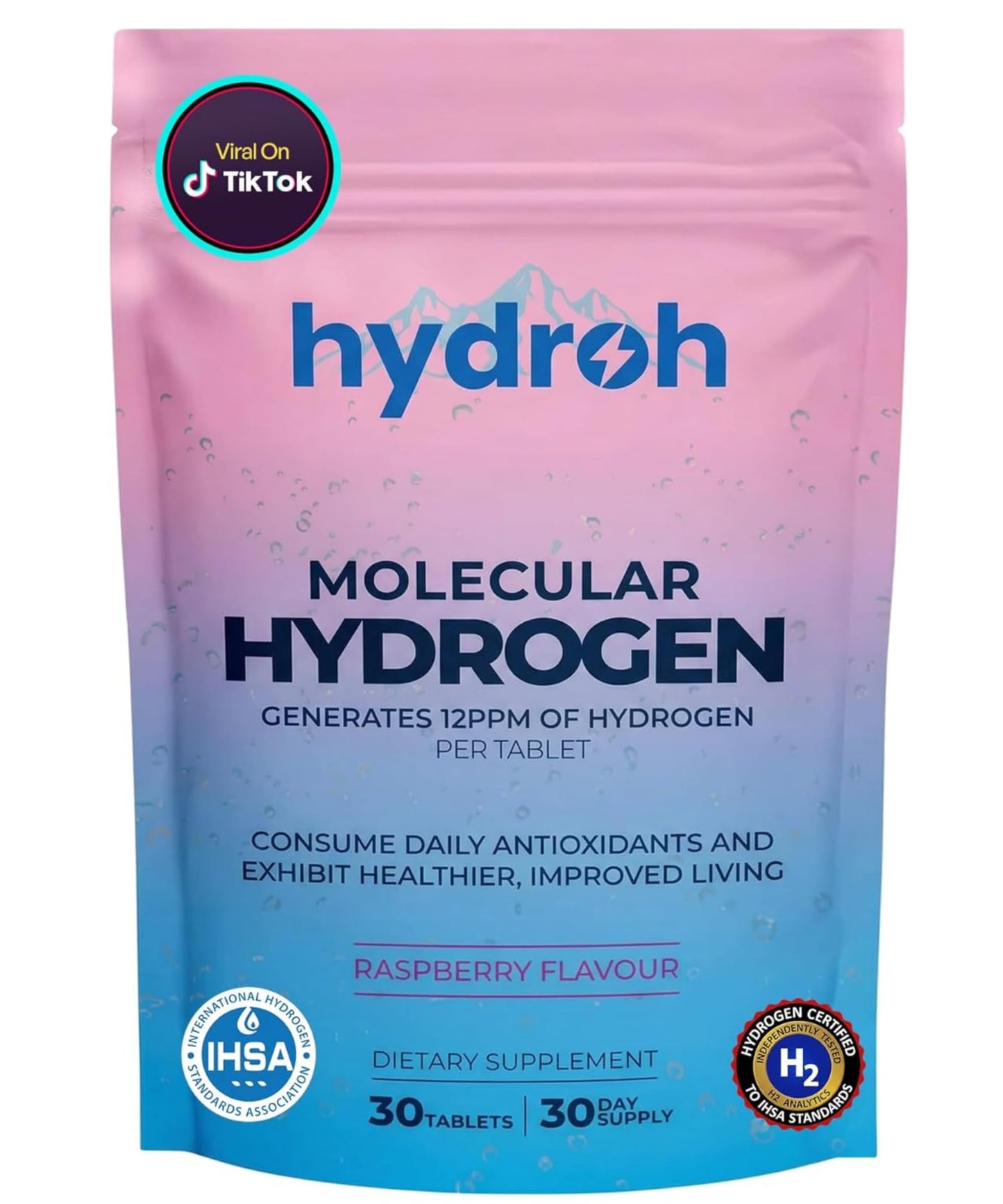 Hydrogen Water Tablets, Molecular Hydrogen Tablets for Drinking Water, Antioxidant-Rich, Supports Brain Energy & Health - Quick-Dissolving - Unflavored H2 Tabs - (30-Day Supply)