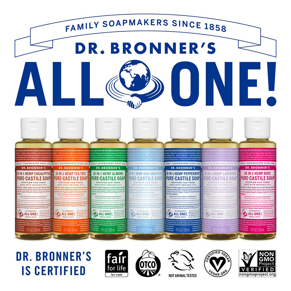 Dr. Bronner's Pure-Castile Magic Soap Liquid (Almond, 32 Ounce) - Made with Regenerative Organic Certified Oils, 18-in-1 Uses: Face, Body, Hair, Laundry, Pets and Dishes, Concentrated, Vegan, Non-GMO