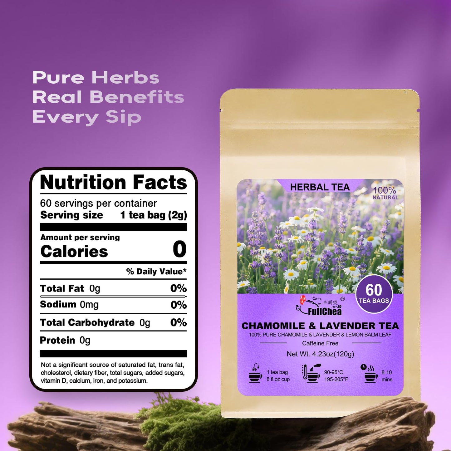 FullChea - Dandelion Leaf & Root Tea bags, 50 Teabags, 2g/bag - Natural Dandelion Herbal Tea for Liver & Kidney Health - Non-GMO - Caffeine-free - Support Digestion & Boost Immune System