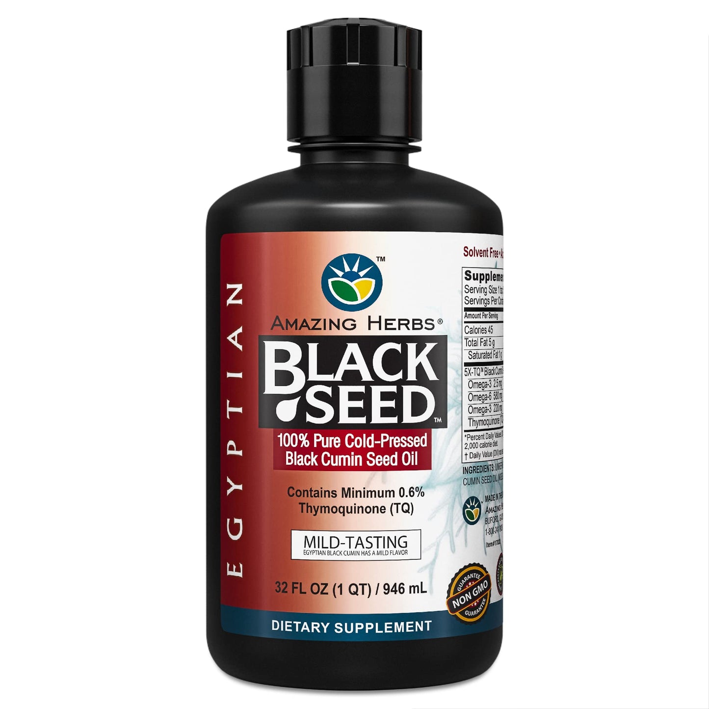 Amazing Herbs Premium Liquid Black Seed Oil - Cold Pressed with Nigella & Sativa, Aids in Digestive Health, Omegas 3 6 & 9, Immune Support, Brain Function, Non GMO, for Men and Women - 8 Fl Oz