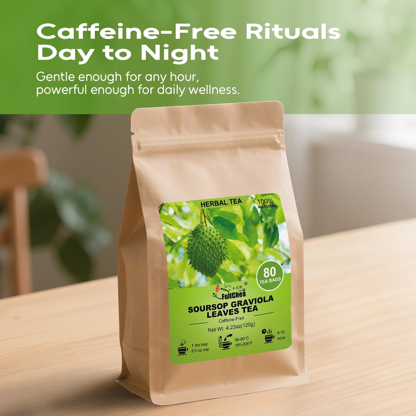 FullChea - Soursop Leaves Tea Bags, 40 Teabags - Premium Soursop Graviola Leaves - Hojas De Guanabana Tea - Non-GMO - Caffeine-free - Improve Digestion, Support Healthy Skin & Sleep
