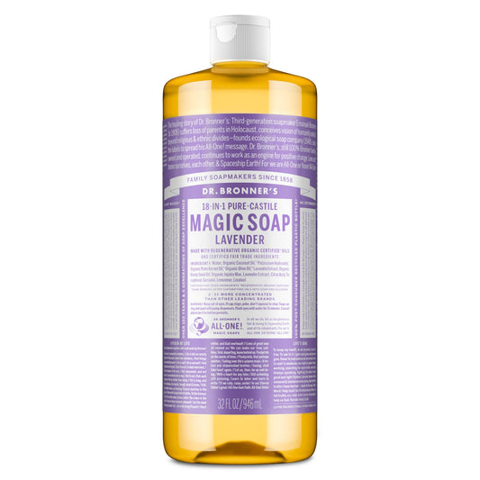 Dr. Bronner's Pure-Castile Magic Soap Liquid (Almond, 32 Ounce) - Made with Regenerative Organic Certified Oils, 18-in-1 Uses: Face, Body, Hair, Laundry, Pets and Dishes, Concentrated, Vegan, Non-GMO