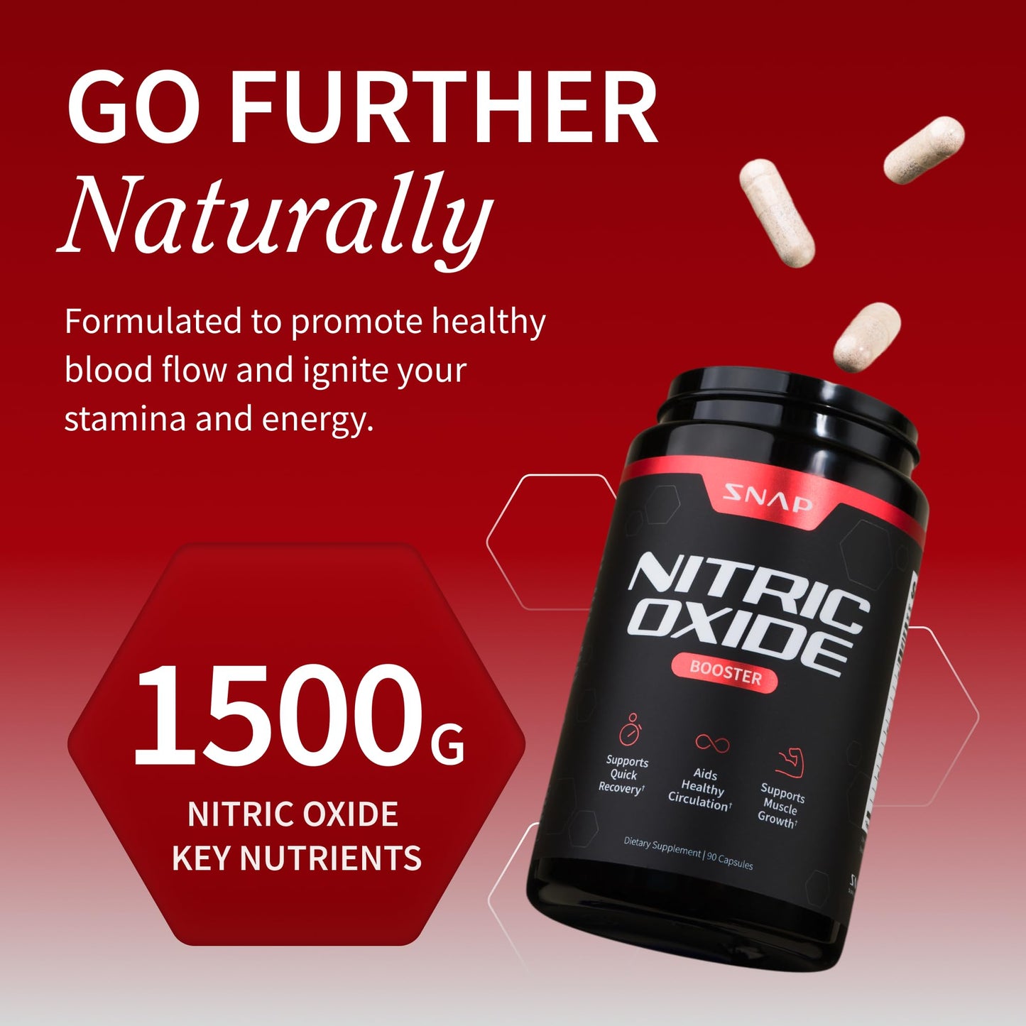 Snap Supplements Nitric Oxide Supplement with L-Arginine to Support Energy, Quick Recovery, Heart Health, Muscle Growth & Circulation, 60 Vegetarian Capsules (1 Month Supply)