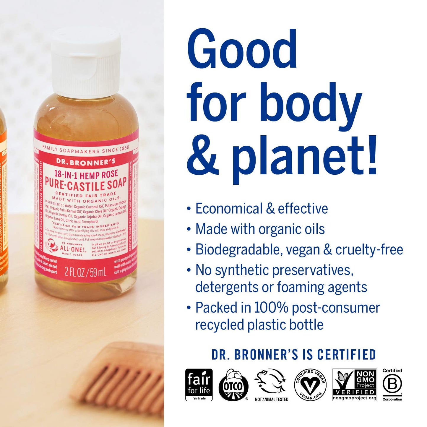 Dr. Bronner's Pure-Castile Magic Soap Liquid (Almond, 32 Ounce) - Made with Regenerative Organic Certified Oils, 18-in-1 Uses: Face, Body, Hair, Laundry, Pets and Dishes, Concentrated, Vegan, Non-GMO