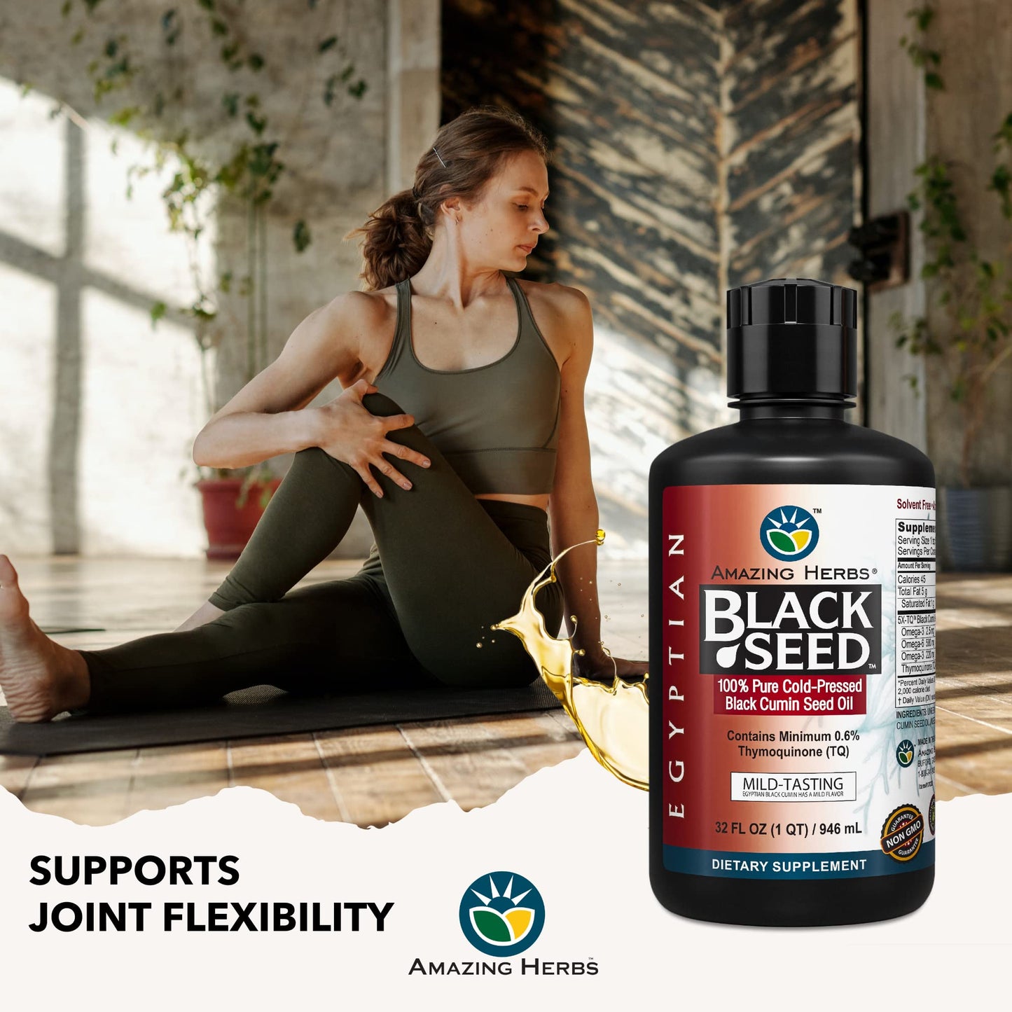 Amazing Herbs Premium Liquid Black Seed Oil - Cold Pressed with Nigella & Sativa, Aids in Digestive Health, Omegas 3 6 & 9, Immune Support, Brain Function, Non GMO, for Men and Women - 8 Fl Oz