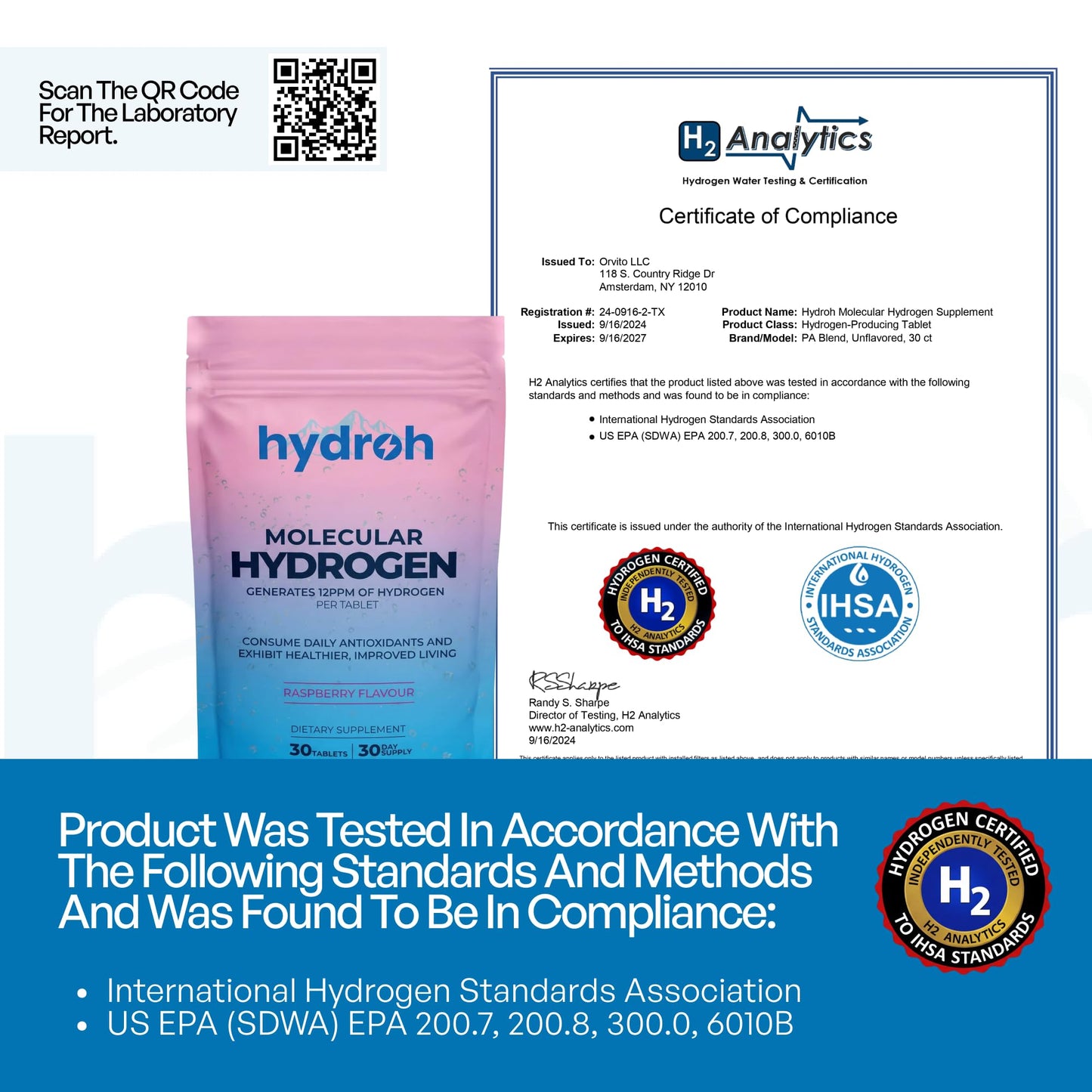 Hydrogen Water Tablets, Molecular Hydrogen Tablets for Drinking Water, Antioxidant-Rich, Supports Brain Energy & Health - Quick-Dissolving - Unflavored H2 Tabs - (30-Day Supply)