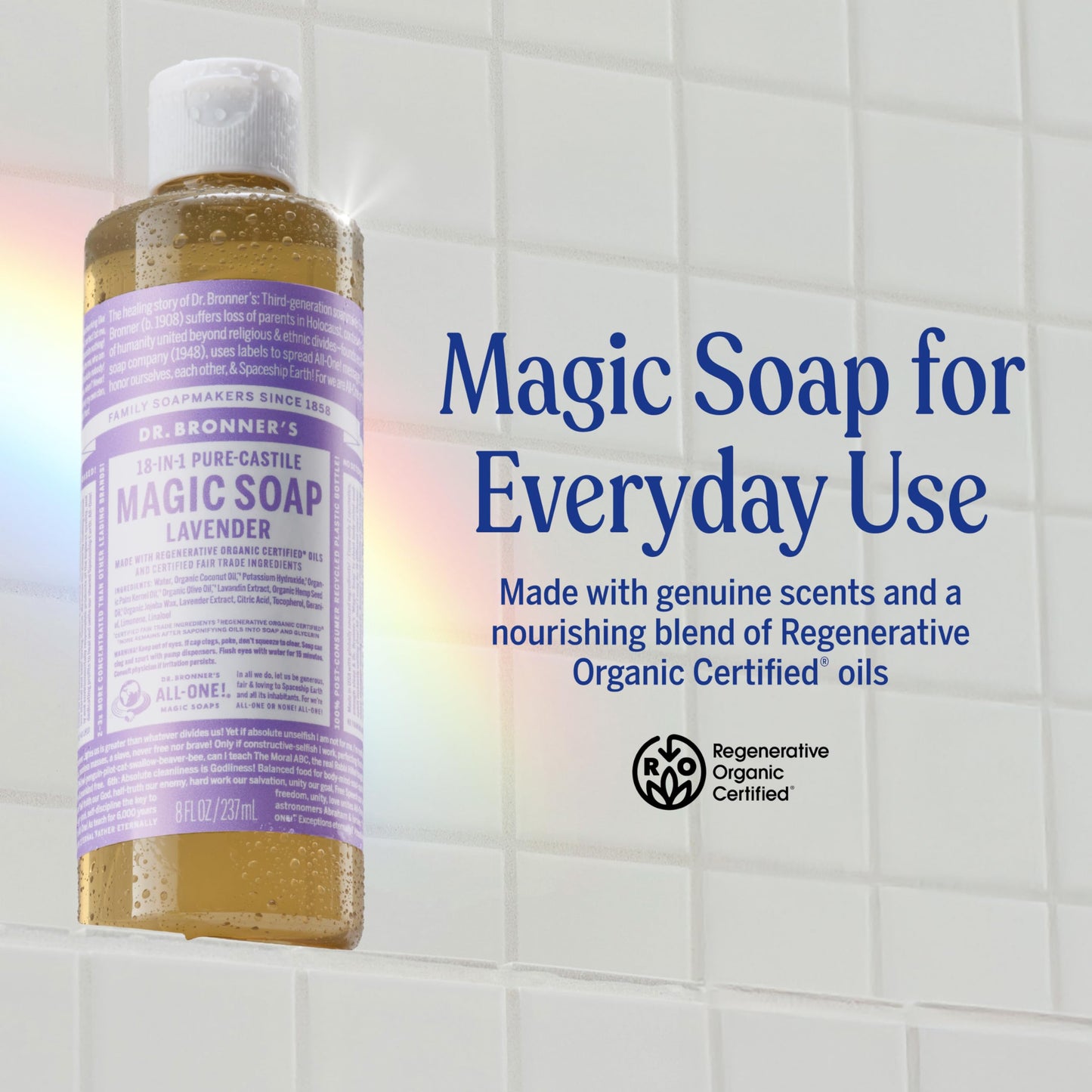 Dr. Bronner's Pure-Castile Magic Soap Liquid (Almond, 32 Ounce) - Made with Regenerative Organic Certified Oils, 18-in-1 Uses: Face, Body, Hair, Laundry, Pets and Dishes, Concentrated, Vegan, Non-GMO