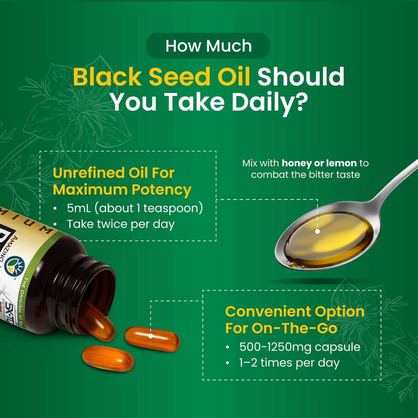 Amazing Herbs Premium Liquid Black Seed Oil - Cold Pressed with Nigella & Sativa, Aids in Digestive Health, Omegas 3 6 & 9, Immune Support, Brain Function, Non GMO, for Men and Women - 8 Fl Oz