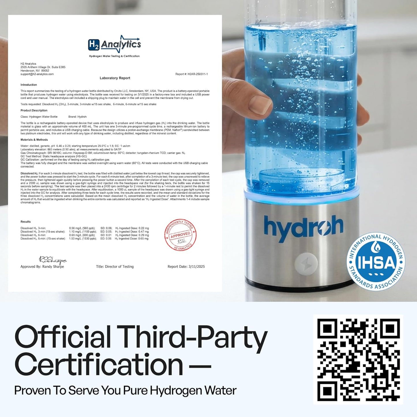 Hydroh Original Hydrogen Water Bottle 15oz, Portable Hydrogen Water Bottle 2024, Advanced Hydrogen Rich Water Maker with SPE/PEM for Home Office Fitness Travel Drinking