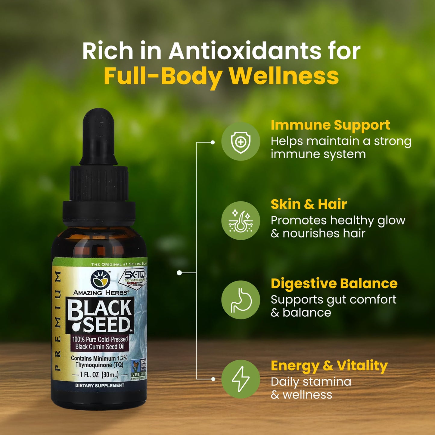 Amazing Herbs Premium Liquid Black Seed Oil - Cold Pressed with Nigella & Sativa, Aids in Digestive Health, Omegas 3 6 & 9, Immune Support, Brain Function, Non GMO, for Men and Women - 8 Fl Oz