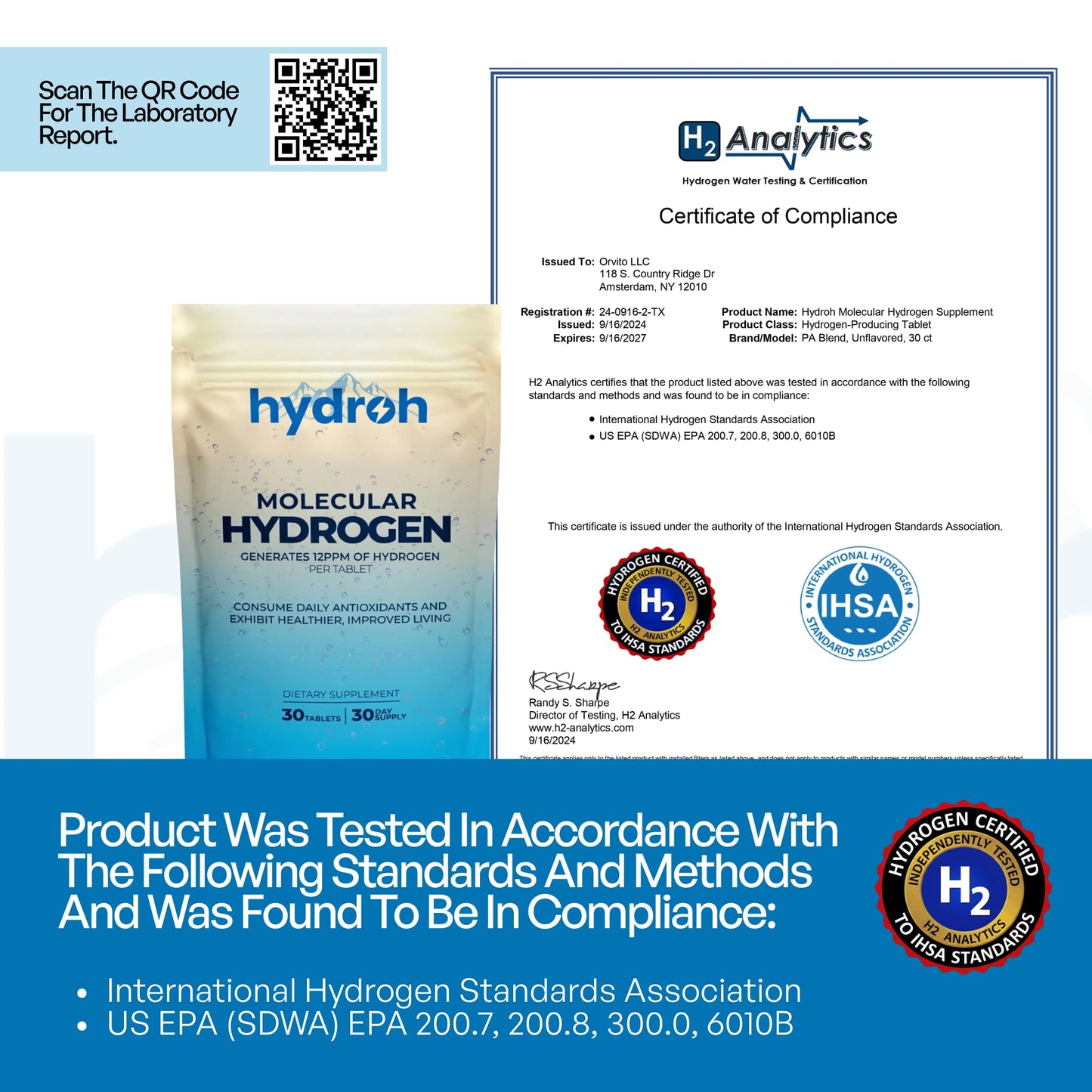 Hydrogen Water Tablets, Molecular Hydrogen Tablets for Drinking Water, Antioxidant-Rich, Supports Brain Energy & Health - Quick-Dissolving - Unflavored H2 Tabs - (30-Day Supply)
