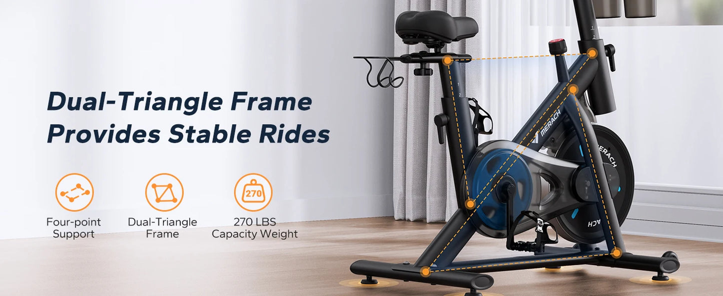 MERACH Exercise Bike Brake Pad/Magnetic Stationary Bike with Exclusive App Low Noise Indoor Cycling Bike with Fitness Courses B2