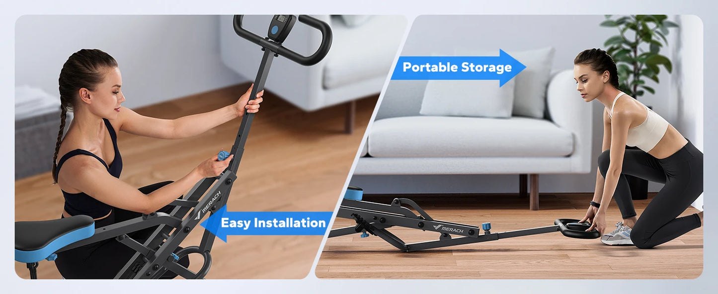 MERACH Squat Machine 2in1 Squat Rowing Machine Easy Setup Foldable Exercise Equipment Glute Trainer Machine Glutes Leg Home Fit