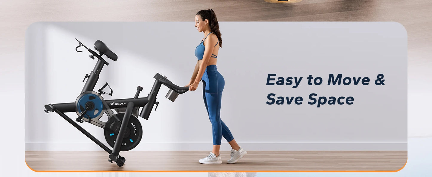 MERACH Exercise Bike Brake Pad/Magnetic Stationary Bike with Exclusive App Low Noise Indoor Cycling Bike with Fitness Courses B2