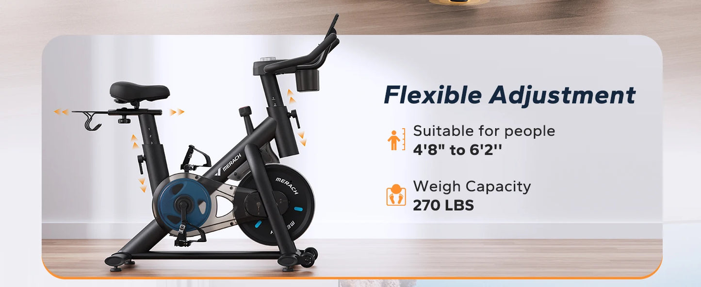 MERACH Exercise Bike Brake Pad/Magnetic Stationary Bike with Exclusive App Low Noise Indoor Cycling Bike with Fitness Courses B2