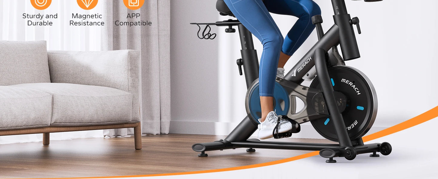 MERACH Exercise Bike Brake Pad/Magnetic Stationary Bike with Exclusive App Low Noise Indoor Cycling Bike with Fitness Courses B2