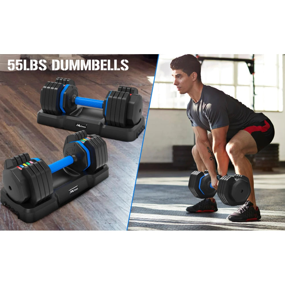 Adjustable Dumbbell - 55lb X2 Set of 2 Anti-Slip Handle Fast Adjust Weight By Turning Handle Tray Exercise Fitness Dumbbell