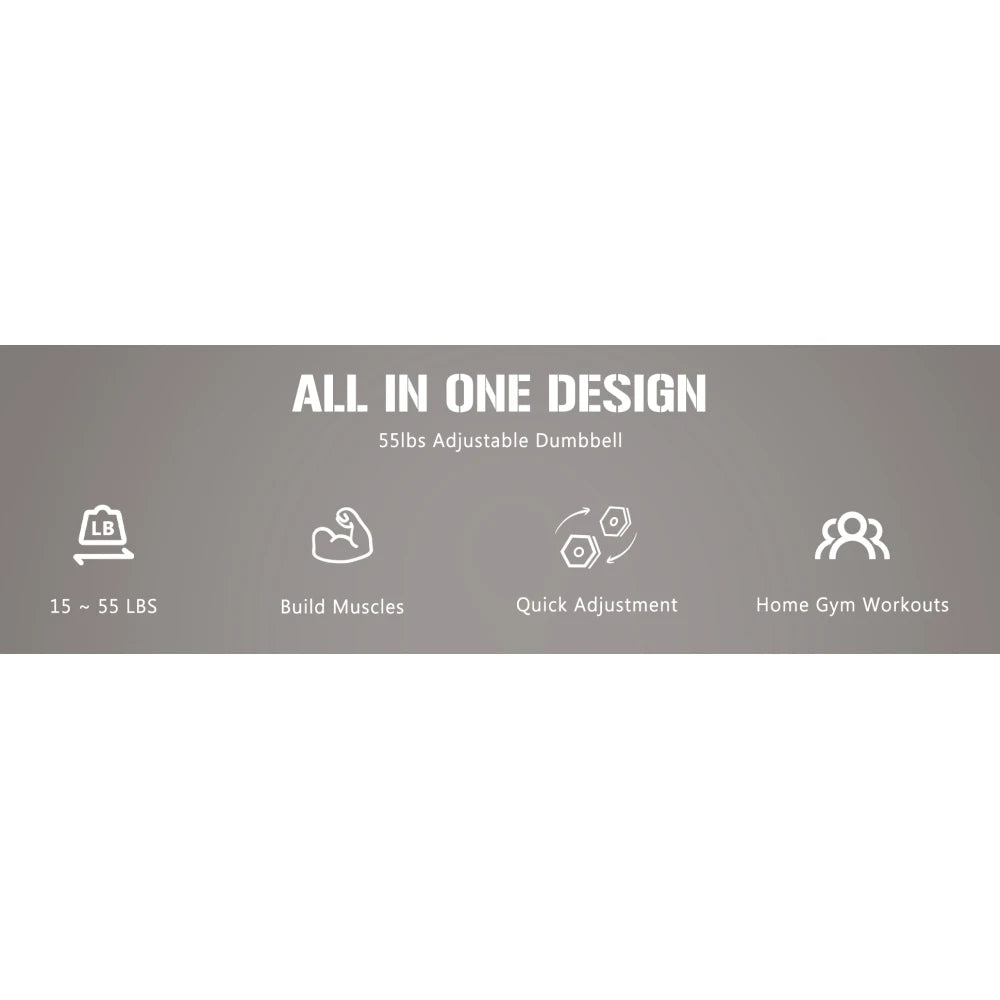 Adjustable Dumbbell - 55lb X2 Set of 2 Anti-Slip Handle Fast Adjust Weight By Turning Handle Tray Exercise Fitness Dumbbell