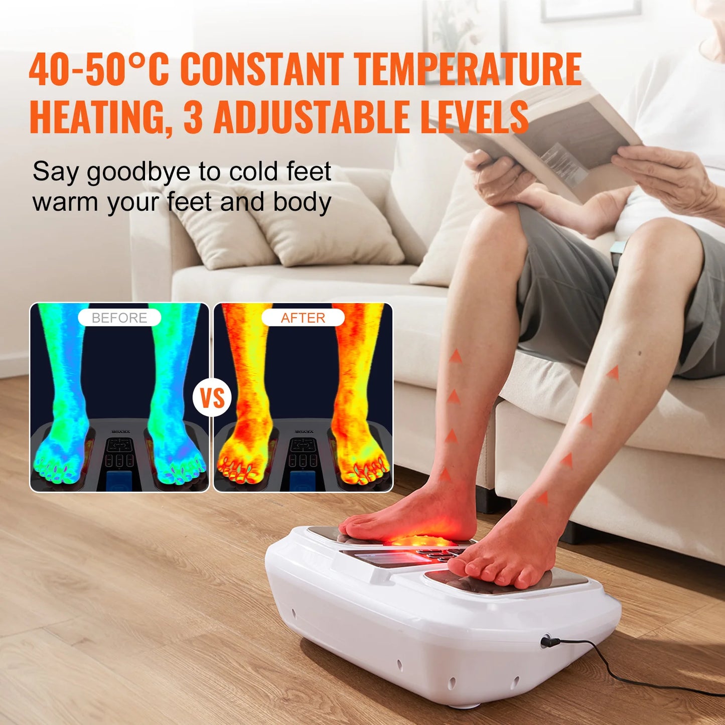 VEVOR Foot Circulation Stimulator with Heat EMS & TENS Foot Massager Electric Foot Stimulator for Pain Relief  Muscles Vibrator