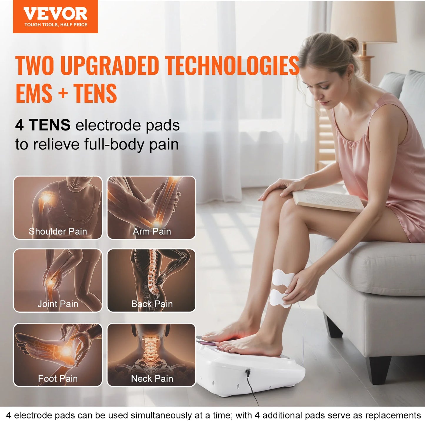 VEVOR Foot Circulation Stimulator with Heat EMS & TENS Foot Massager Electric Foot Stimulator for Pain Relief  Muscles Vibrator
