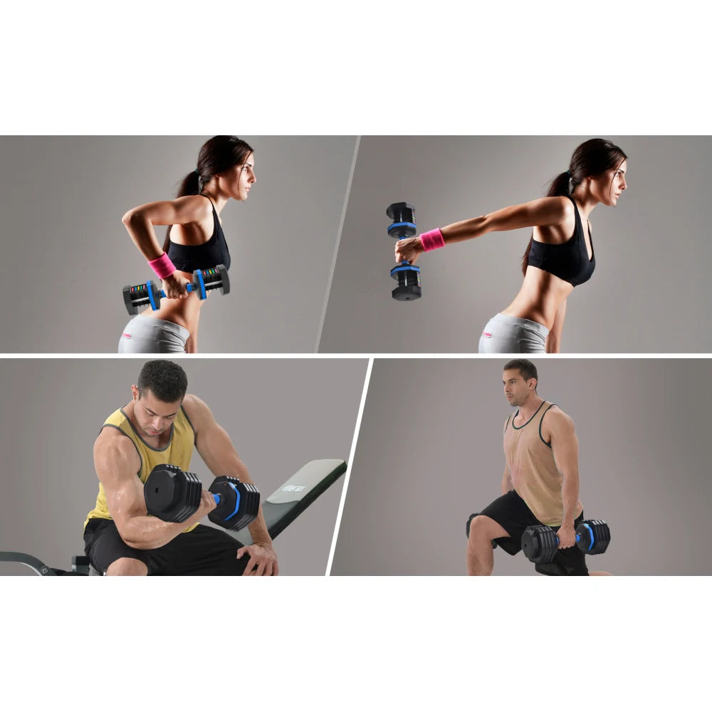 Adjustable Dumbbell - 55lb X2 Set of 2 Anti-Slip Handle Fast Adjust Weight By Turning Handle Tray Exercise Fitness Dumbbell