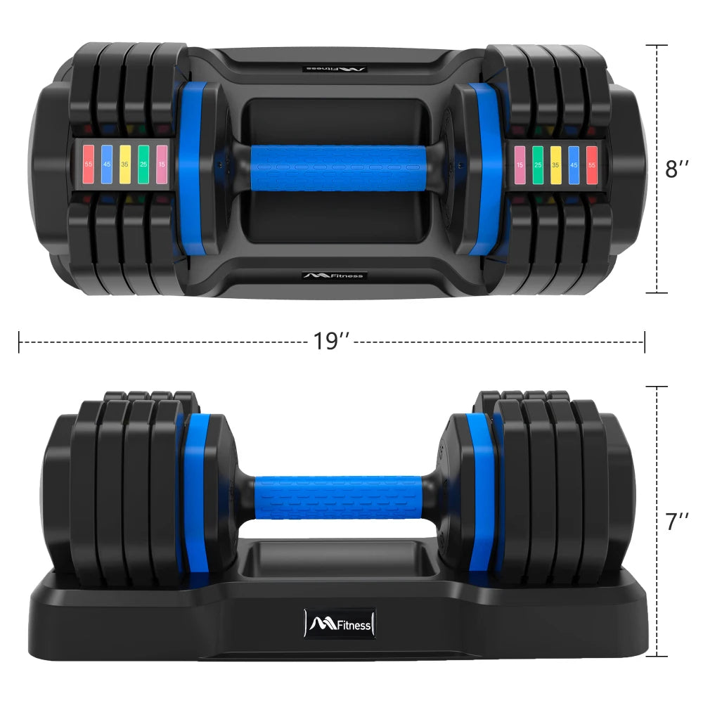 Adjustable Dumbbell - 55lb X2 Set of 2 Anti-Slip Handle Fast Adjust Weight By Turning Handle Tray Exercise Fitness Dumbbell