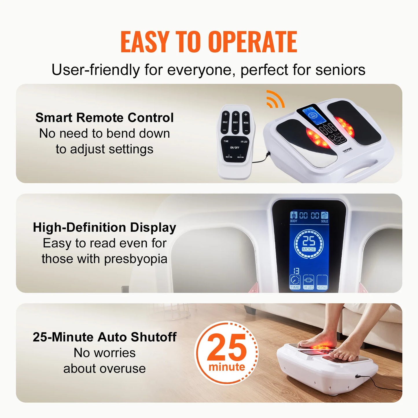 VEVOR Foot Circulation Stimulator with Heat EMS & TENS Foot Massager Electric Foot Stimulator for Pain Relief  Muscles Vibrator