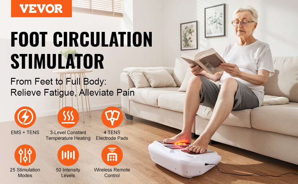 VEVOR Foot Circulation Stimulator with Heat EMS & TENS Foot Massager Electric Foot Stimulator for Pain Relief  Muscles Vibrator