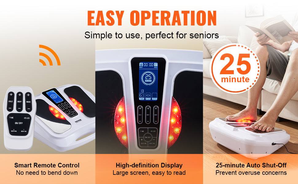 VEVOR Foot Circulation Stimulator with Heat EMS & TENS Foot Massager Electric Foot Stimulator for Pain Relief  Muscles Vibrator